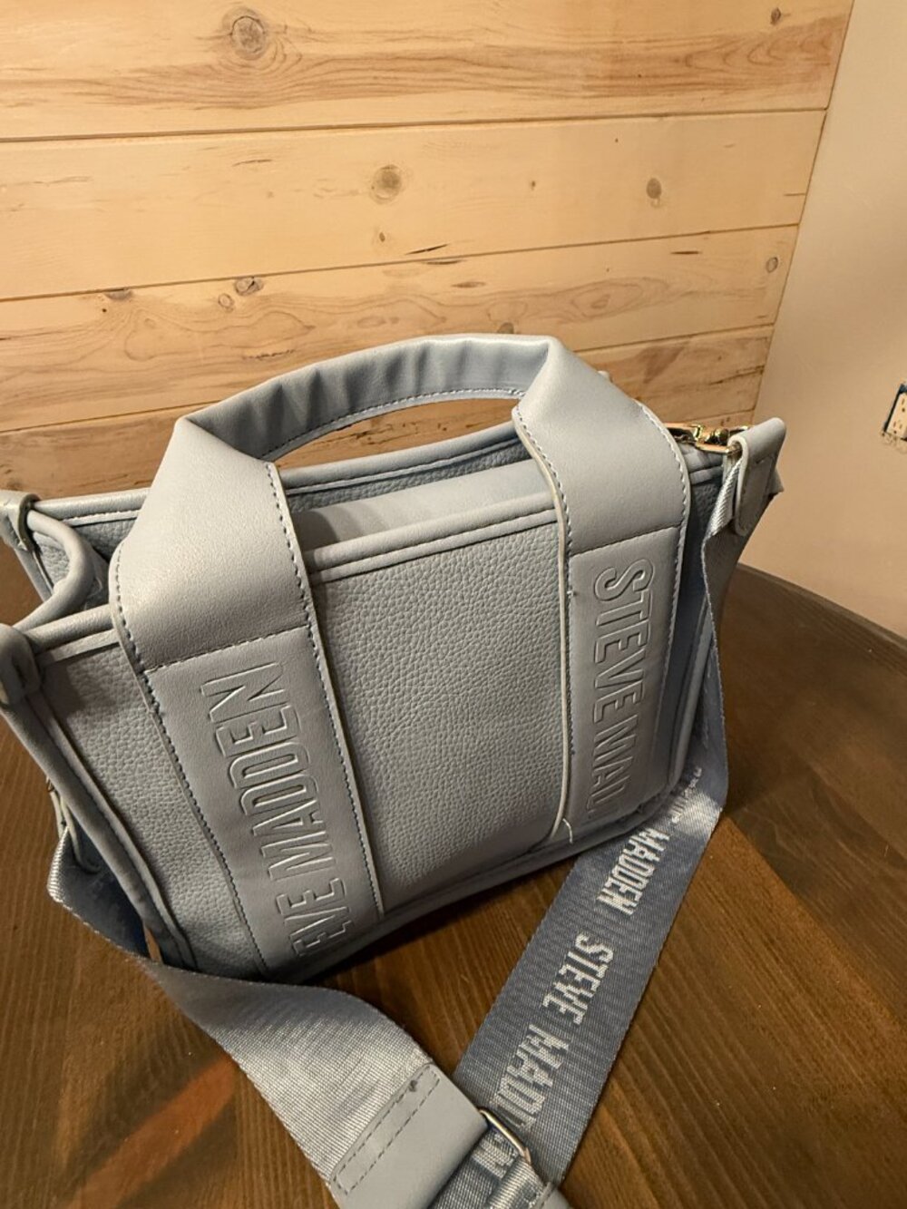 Steve Madden Bwebber Mini Tote Bag Light Blue Debossed Logo Detachable Strap